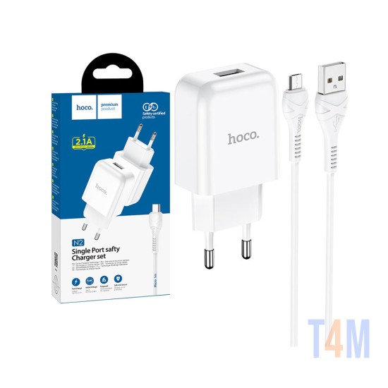 Conjunto Carregador Hoco N2 Vigor (EU) com Cabo de USB a Micro 1m Branco